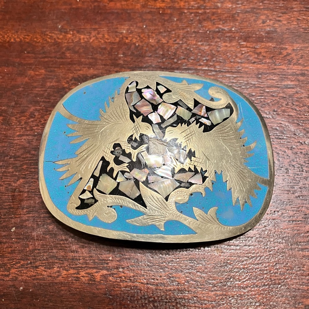Vintage Blue and Silver Belt Buckle